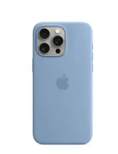 This gray iPhone 15 Pro Max case is made from a shockproof material and features a built-in kickstand for hands-free viewing of videos, reading, or video calls. The case also has a textured back for improved grip and a built-in MagSafe ring for secure wireless charging and attachment of MagSafe accessories.