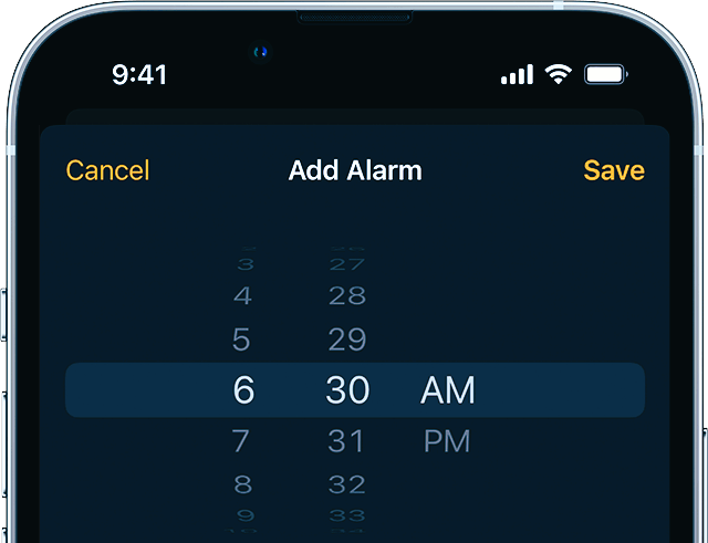 screen of an iPhone for setting alarm